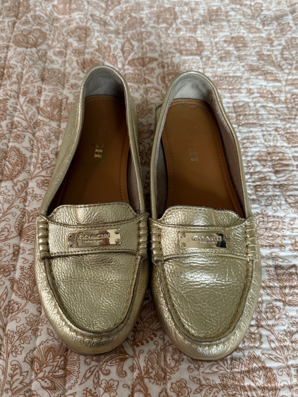 Coach Metallic Gold Leather Loafers